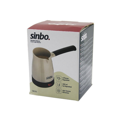 SİNBO SCM-2975 ELEKTRİKLİ CEZVE PLS.TÜRK KAHVE MAKİNE ÇELİK GİZLİ REZİSTANS700W 4 FİNCAN - 320MLTAK-ÇIKAR KULP (5060)