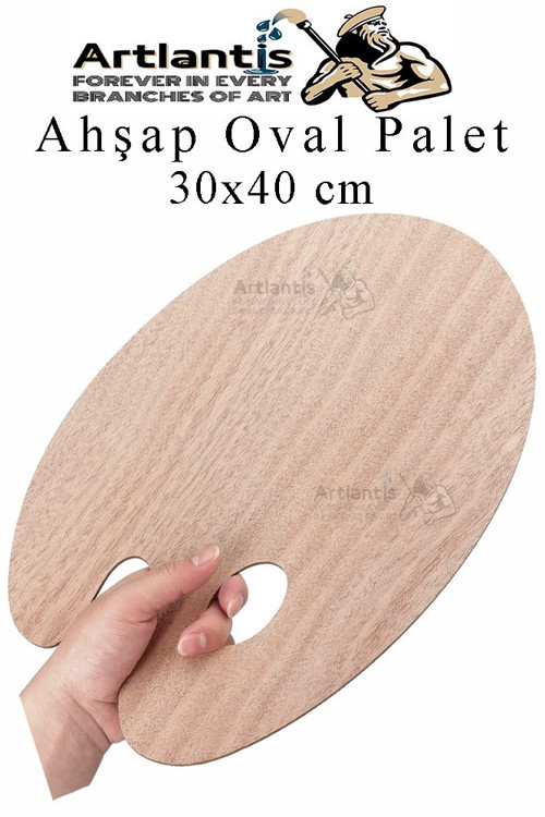 Ahşap Oval Palet Naturel 30x40 cm 1 Adet Büyük Boy Ahşap Boya Paleti Resim Boyama Tepsisi Akrilik Guaj Karıştırıcı