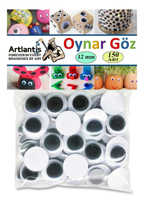 Oynar Göz Siyah 12 mm 150 li 1 Paket Oynayan Göz 12mm Hobi Tasarım Anasınıfı Kreş Etkinlik Elişi