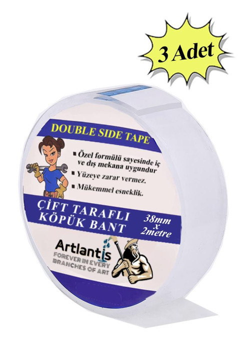 Çift Taraflı Bant Köpük Bant 38mm x 2mt 3 Adet Çerçeve Tablo Halı Yapıştırma Bandı İç Ve Dış Mekan Süper Güçlü Köpük Ban