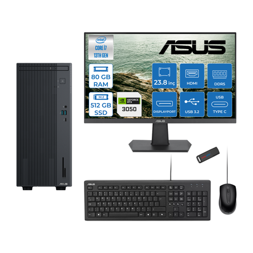 Expertcenter P500MV Intel Core I7-13620H 80GB Ddr5 512GB SSD Freedos 6GB/RTX3050 100HZ IPS 23.8" Mon Minitower Masaüstübilgisayar WL7136216512B0DF27+ZETTAUSBBELLEK