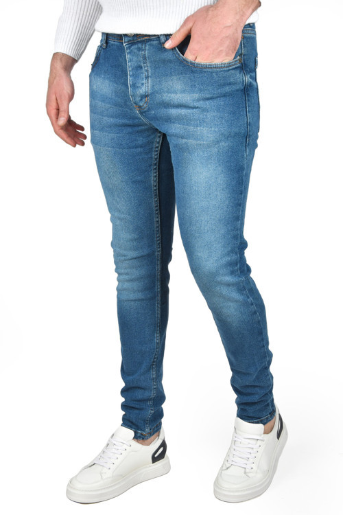 Erkek Lacivert Yeni Sezon Taşlanmış Slim Fit Likralı Kot Pantolon Jean 2505905