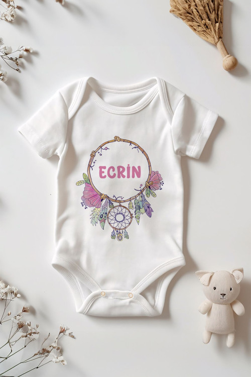 %100 Pamuk Kısa Kollu Düş Kapanlı Kişiye Özel Çıtçıtlı Bebek Body Zıbın Beyaz
