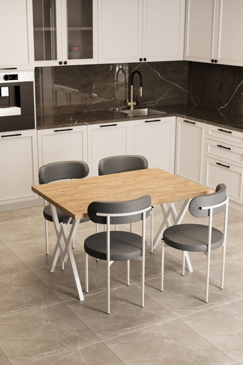 Trend 4 Kişilik Mutfak Masa Takımı Atlantik Çam-Gri-Beyaz 120x80x75 cm