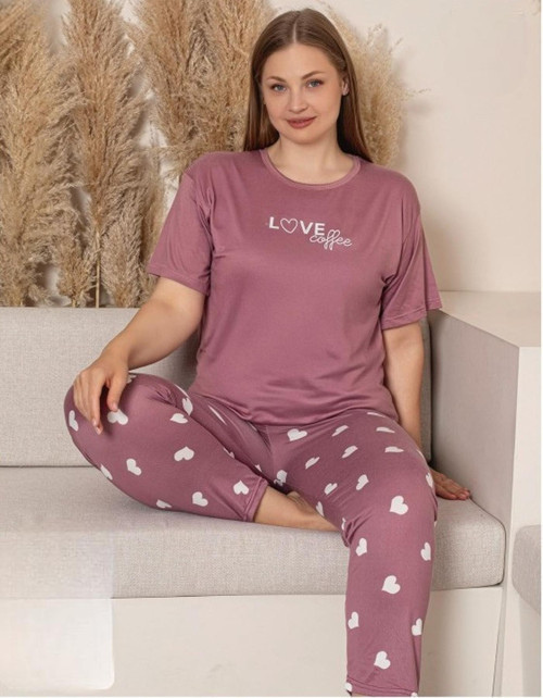 Charme Kadın Büyük Beden Bisiklet Yaka MİLAN Likralı Kısa Kol Pijama Takımı K601/242 - 1 Adet