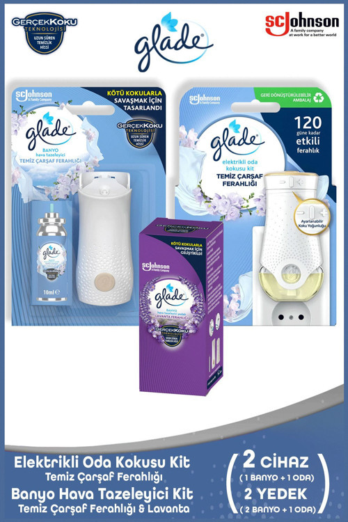 Elektrikli Oda Kokusu Kit Temiz Çarşaf + Banyo Hava Tazeleyici & Yedek Temiz Çarşaf + Lavanta 10ml
