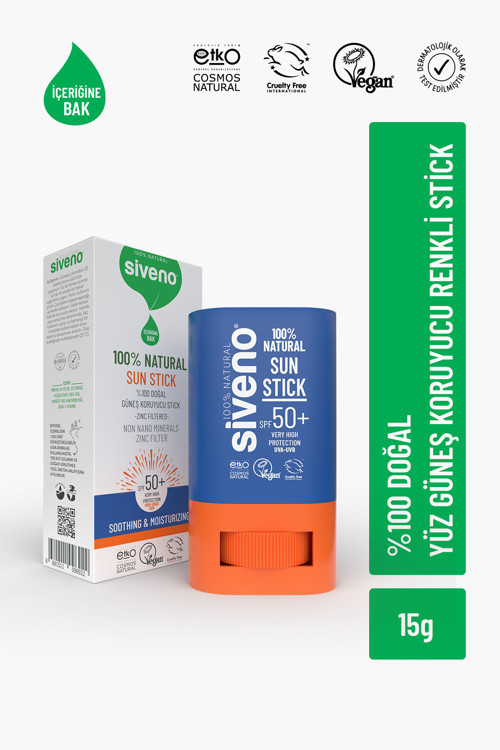 100% Doğal Stick Güneş Koruyucu Mineral Filtreli Renkli Ton Eşitleyici Hassas SPF50+ UVA UVB 15 gr