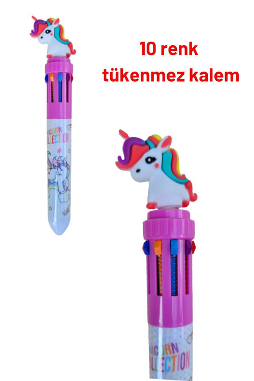 10 Renkli Unicorn Desenli Tükenmez Kalem, Tatlı Kalem, Tatlış Hediyelik, Çoklu Tükenmez Kalem