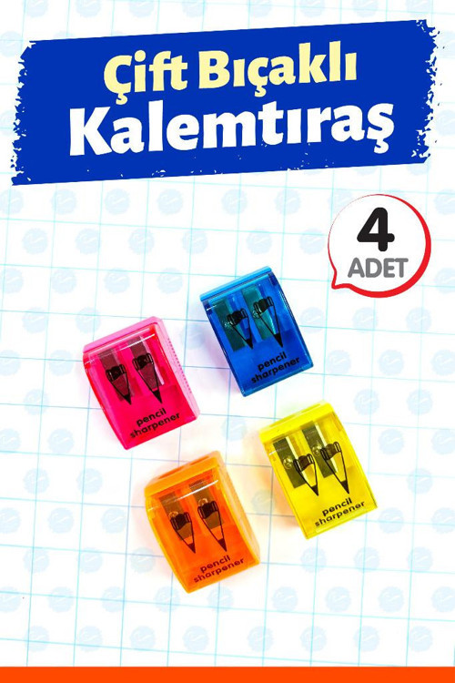 4 Adet Kalemtıraş Çiftli Kapaklı -T1414