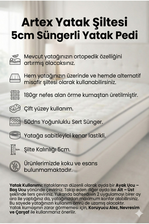 Aloe 5cm Sünger Şilte 160x200 Ped Yatak Şiltesi Pedi Topper Katlanabilir Katlanır