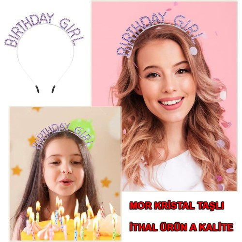 Büro Ev Ofis Etkinlik Gösteri Kostüm Tacı için Mor Kristal Taşlı Parlak Birthday Girl Taç
