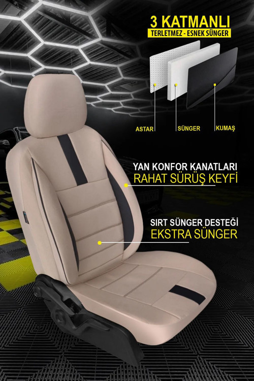 Mercedes-Benz /8 (W115) 240 D (115.117) (65 Hp) 1977 Trend Serisi Tay Tüyü Oto Koltuk Kılıfı Bej