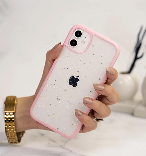 iPhone 11 Premium Simli Şeffaf Mika Silikon Kılıf