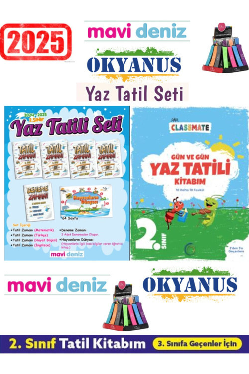 Mavi Deniz Yayınları Mavi Deniz 2025 2.Sınıf Yaz Tatil Seti 12 Kitap+Okyanus 2.Sınıf Gün Gün Yaz Tatil Seti+Kalem