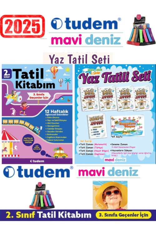 Tudem Yayınları Tudem 2025 2.Sınıf 12 Haftalık Tatil Kitabı+Mavi Deniz 2.Sınıf Yaz Tatil Kitabı Seti(Yeni)+Kalemlik