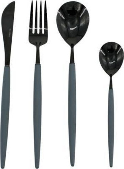 Rotti Fx1068 Gri Siyah 24 Parça Yuvarlak Yemek Takımı