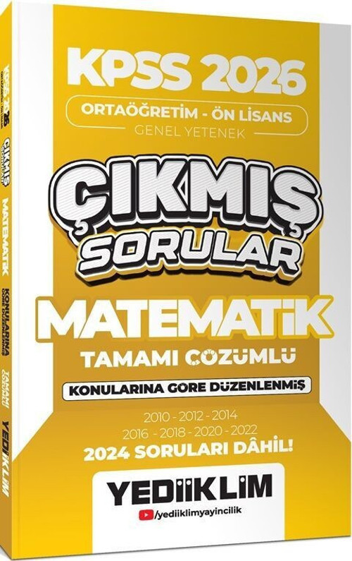2026 KPSS Ortaöğretim Önlisans Matematik Konularına Göre Çıkmış Sorular Yediiklim Yayınları