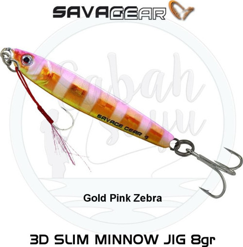 3D Slim Minnow Baby Jig 8g 5.4cm Gold Pink Zebra