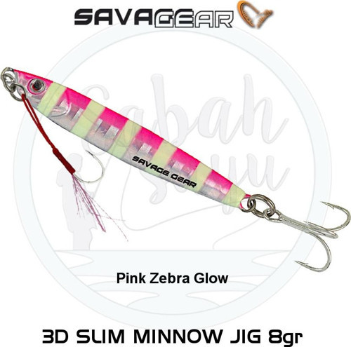 3D Slim Minnow Baby Jig 8g 5.4cm Pink Zebra Glow