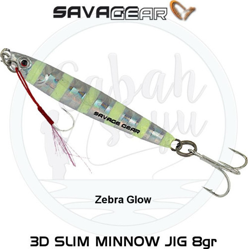 3D Slim Minnow Baby Jig 8g 5.4cm Zebra Glow