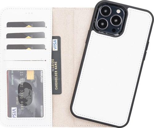 Apple iPhone 13 Pro Max Uyumlu Deri Cüzdanlı Kılıf F3 Beyaz