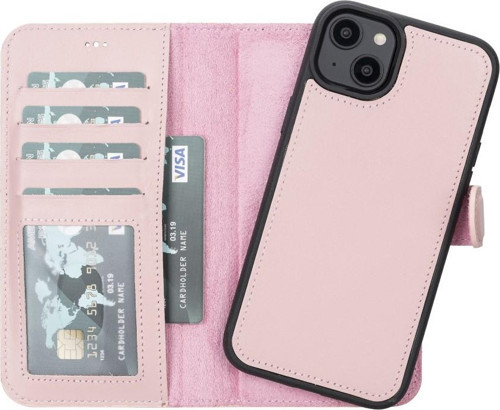 Apple iPhone 14 Plus Uyumlu Deri Cüzdanlı Kılıf MWWN NU2 Pembe