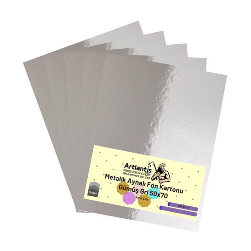 Gümüş Gri 50x70 Metalik Aynalı Fon Kartonu 5 Adet 1 Paket Artlantis Aynalı Metalik Fon Kartonu