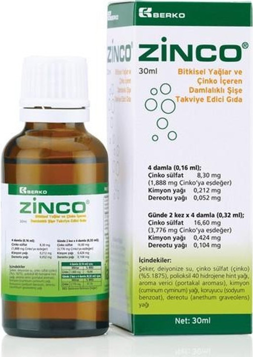 Zinco Bitkisel Yağlar Ve Çinko İÇeren Damlalıklı Şişe Takviye Edici Gıda 30 Ml
