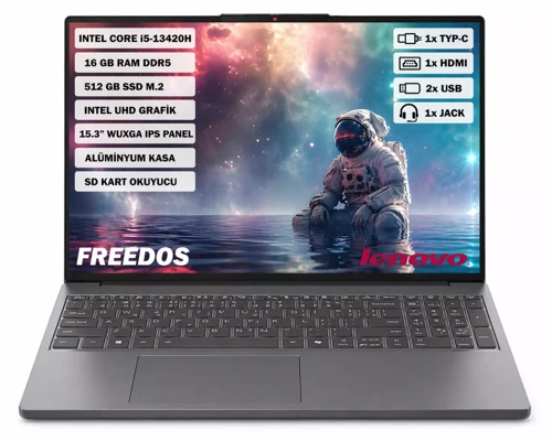 Ideapad Slim 3 Intel Core i5 13420H 16GB 512GB SSD Freedos 15.3" WUXGA Taşınabilir Bilgisayar 83K1003MTR