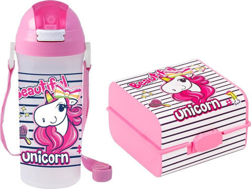 750 cc Unicorn Desenli Matara - PP & Beslenme Kutusu