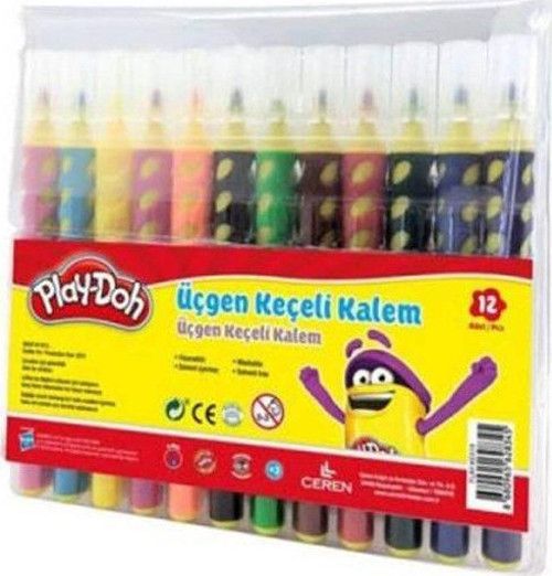 Play-Ke018 12 Renk Üçgen Fırça Uçlu Kalem Pp Kutu