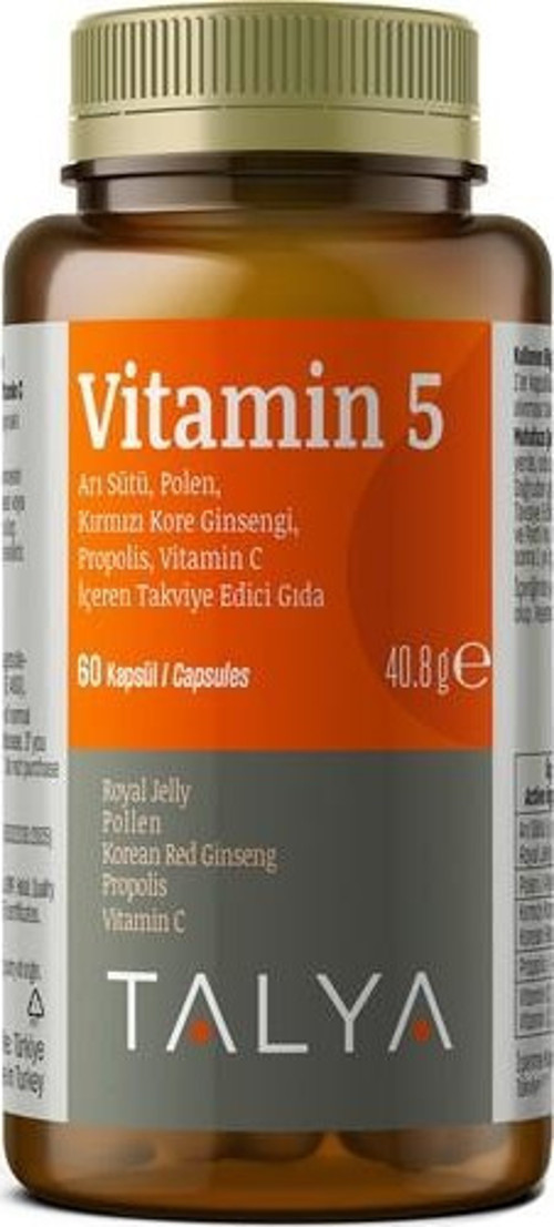 VİTAMİN 5 Arı Sütü, Polen, Kırmızı Kore Ginsengi, Propolis, Vitamin C İçeren Takviye Edici Gıda - 60 Kapsül