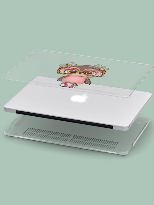 Macbook Air (M2) Kılıf 13.6 inç A2681 2022 Şeffaf Sert Kapak Macaron-22 Gözlüklü Baykuş