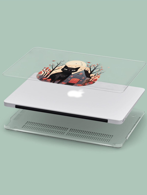 Macbook Air (M2) Kılıf 13.6 inç A2681 2022 Şeffaf Sert PVC Macaron-26 Kara Kedi