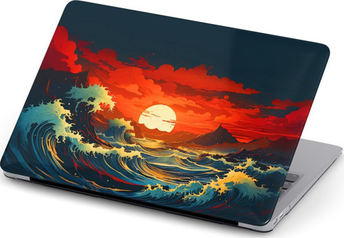 Macbook Pro M1-M2 Kılıf 14.2" A2442-A2779 2021/2023 Full Sert Kapak Macpac-20 Ay ve Dalgalar