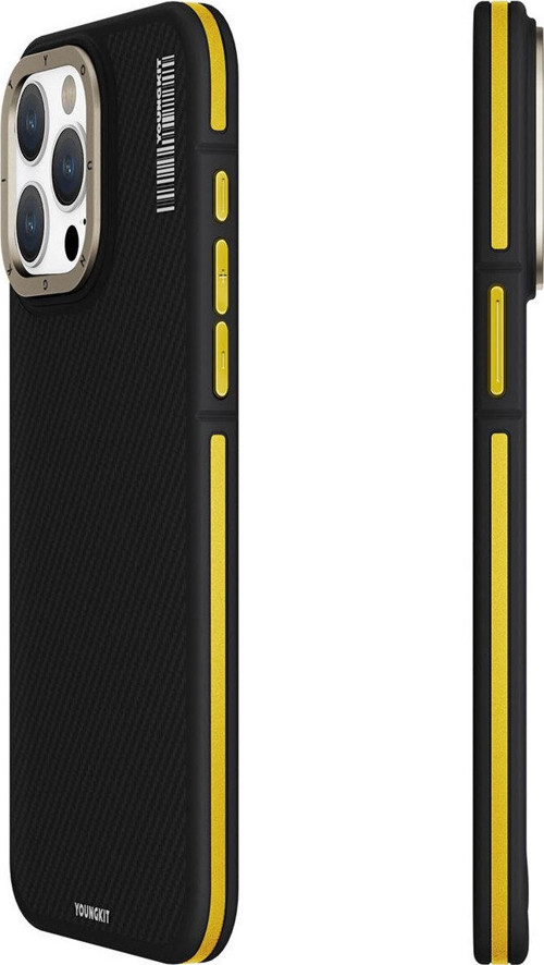 iPhone 15 Pro Uyumlu Kılıf Magsafe Şarj Özellikli 600D Kevlar Kapak Sarı