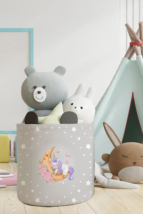 Uyuyan Unicorn Desenli Çocuk Ve Bebek Odası Düzenleyici Oyuncak Veya Kirli Sepeti Tlas-079
