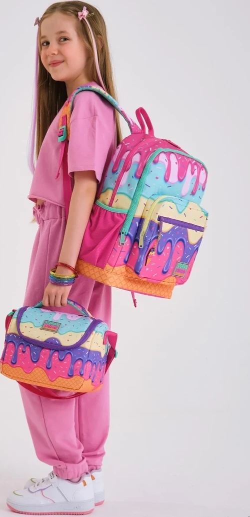 Coral High Kids Pembe Rengarenk Dondurma Desenli 3’lü Okul Çanta Seti SET0123731 2