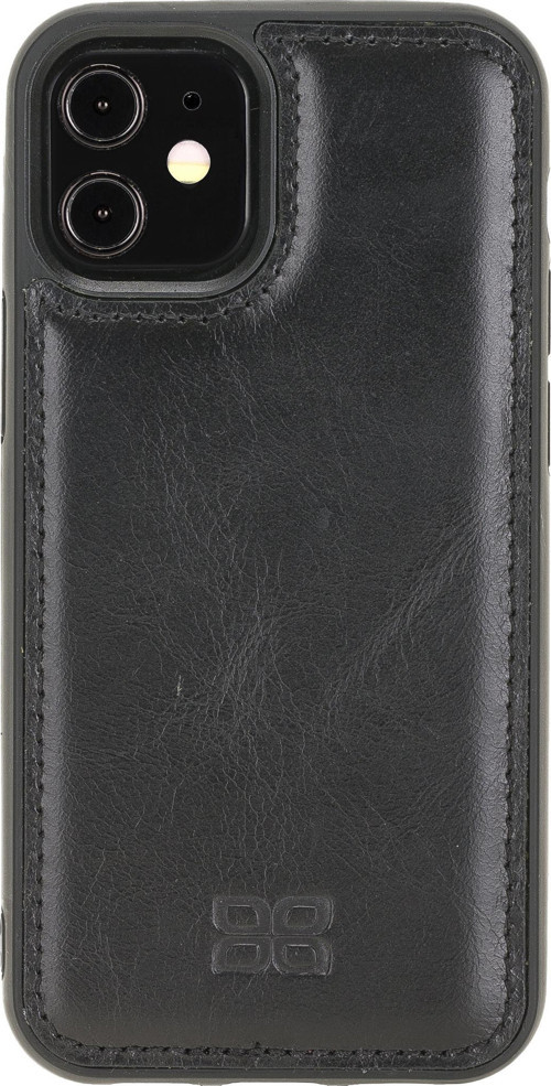 Apple iPhone 12 mini Uyumlu Deri Arka Kapak RST1 Siyah
