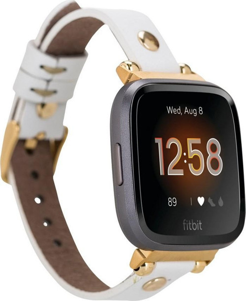 Fitbit Versa-Versa Lite-Versa 2 Uyumlu Deri Kordon GT F3 Beyaz