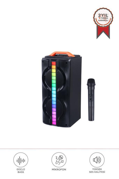 KTS-1790 Siyah Mikrofonlu RGB Ledli Taşınabilir Bluetooth Hoparlör Parti Speaker