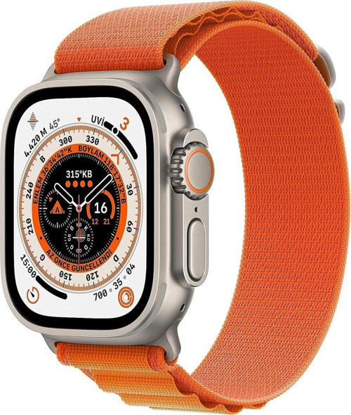 Watch Ultra 49 mm Gps+Cellular Titanyum Kasa Ve Turuncu Alpine Loop - Large (Apple Türkiye Garantili)