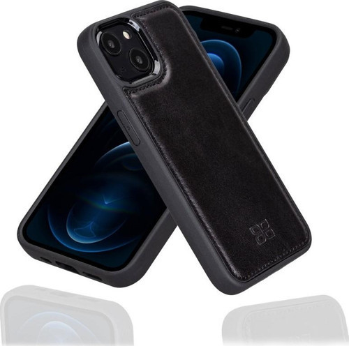 Apple iPhone 13 Mini Uyumlu Deri Arka Kapak RST1 Siyah
