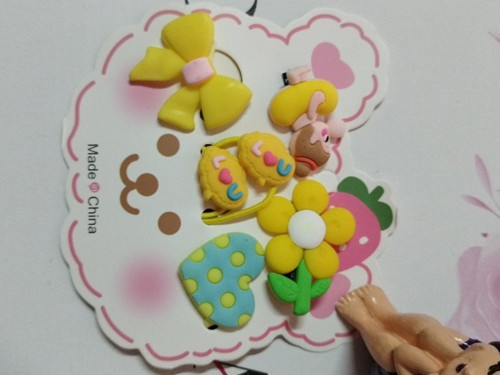 EFLAMEL DESING Oyuncak Figürlü Papatya Bahçesi Pembe Çocuk Toka Seti 5 li Saç Aksesuarı