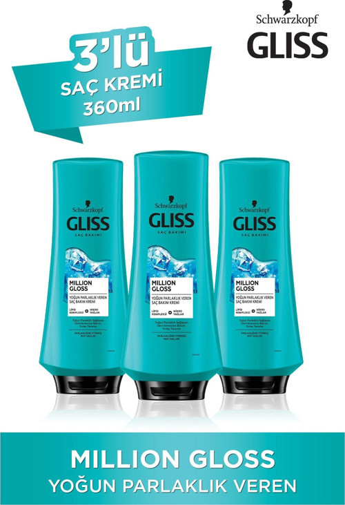 Million Gloss Yoğun Parlaklık Veren Saç Kremi 360 ml 3'lü