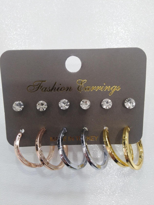 EFLAMEL DESING Halka Küpe Taşlı Küpe Set