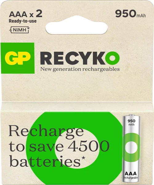Batteries Recyko 1000 mAh 1.2V AAA Boy NiMH İnce Şarjlı Pil 2'li Kart