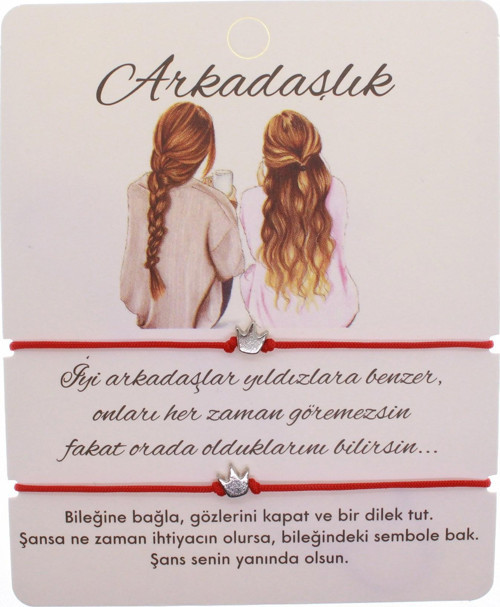 Gümüş Renk Kırmızı İp Taç Arkadaş Bilekliği - 1605