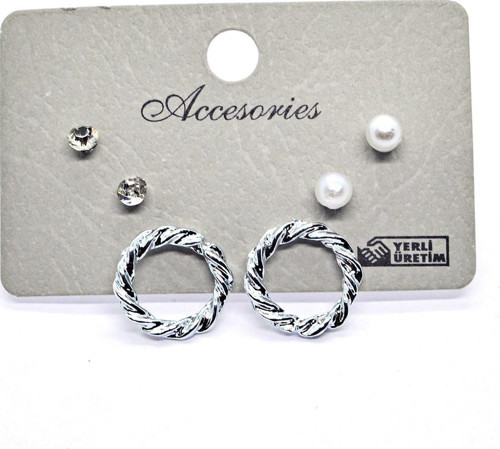 Gümüş Renk Kombin Küpe Simit - 993