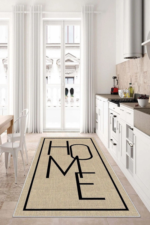 Home Yazılı Lux Dikdörtgen Kahverengi Tay Tüyü Hisli Salon Mutfak Yolluk Halısı